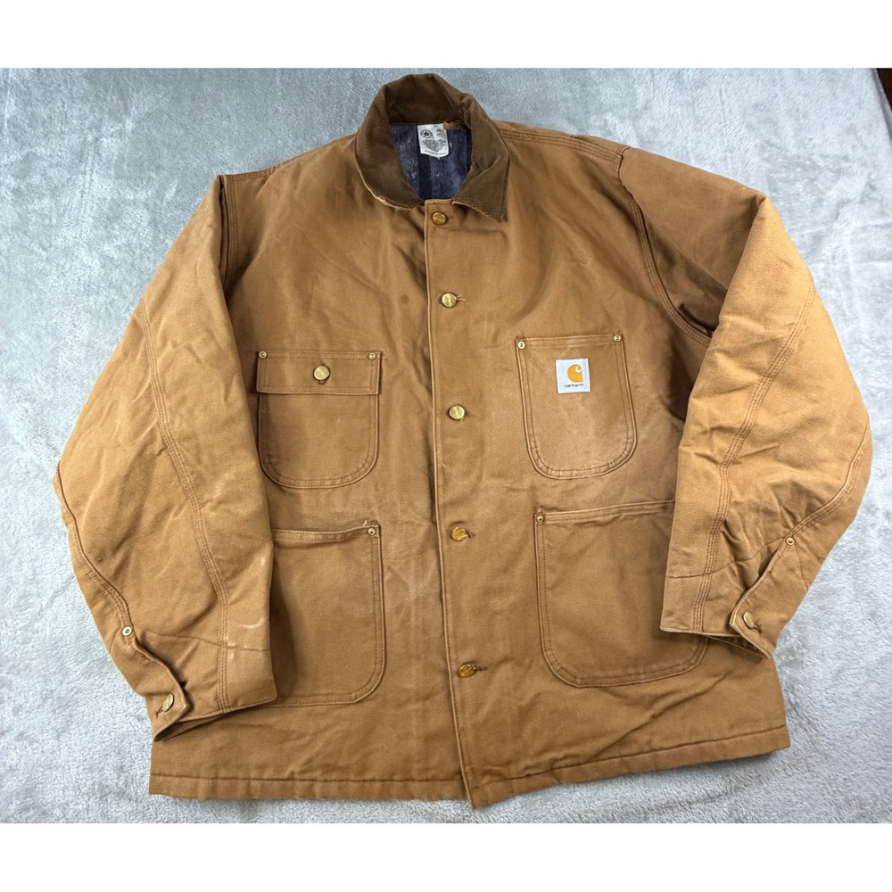 Carhartt Chore Coat Mens 46 Brown Blanket Lined Duck Canvas Jacket 6BLC USA Made